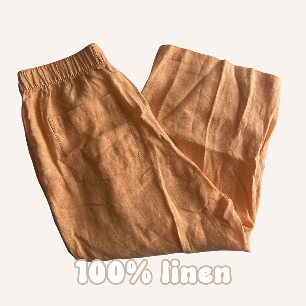 CYNTHIA ROWLEY pants: 100% linen, orange, wide leg ankle, size M